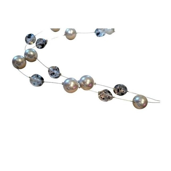 TOP FROG Gray Clear Glass & Silver Faux Pearls Double Strand Illusion Necklace - Picture 7 of 11
